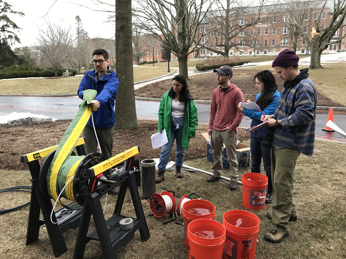 Graduate students learning about wells at UConn